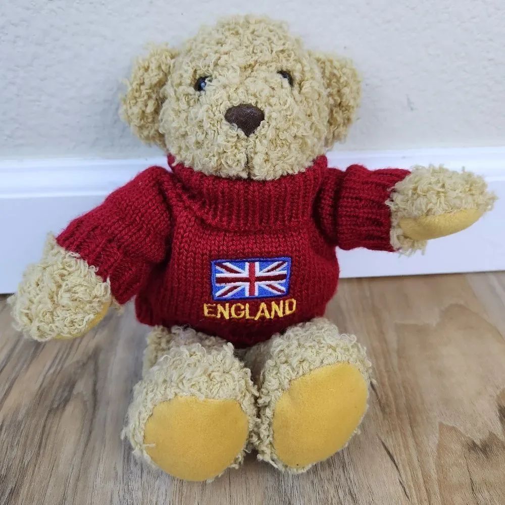 🎵Vintage Red England Sweater Teddy Bear Stuffed Animal